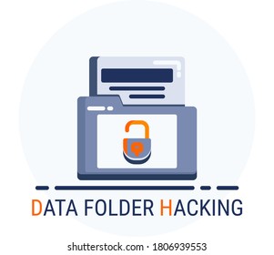 Flat Icons Style. Hacker Cyber crime attack Data Folder Hacking for web design. Vector Pixel Perfect