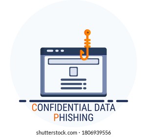 Flat Icons Style. Hacker Cyber crime attack Confidential Data Phishing for web design. Vector Pixel Perfect