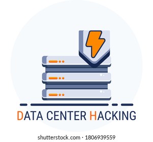 Flat Icons Style. Hacker Cyber crime attack Data Center Hacking for web design. Vector Pixel Perfect