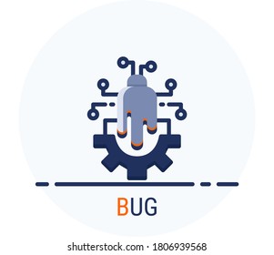 Flat Icons Style. Hacker Cyber crime attack BUG for web design. Vector Pixel Perfect.