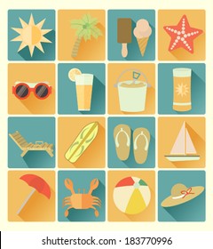 Flat icons summer beach set