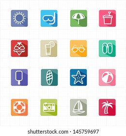 Flat icons summer beach and white background
