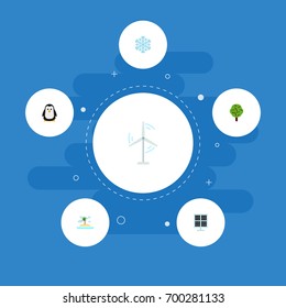 Flat Icons Sun Power, Isle Beach, Wood And Other Vector Elements. Set Of Eco Flat Icons Symbols Also Includes Emperor, Snowflake, Tree Objects.