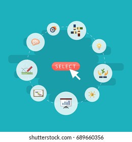 Flat Icons Support, Help, Show And Other Vector Elements. Set Of Idea Flat Icons Symbols Also Includes Mind, Time, Presentation Objects.