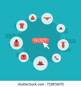 Flat Icons Sweatshirt, Coat, Pompom And Other Vector Elements. Set Of Dress Flat Icons Symbols Also Includes Fedora, Pullover, Shoe Objects.