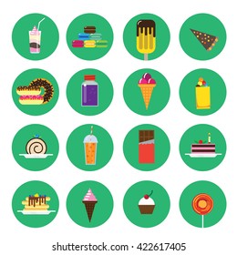 Flat icons with sweets. 