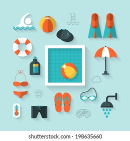 Flat icons for swimming pool activity