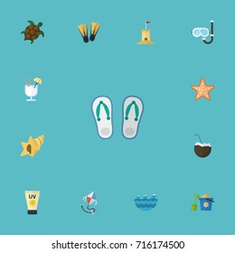 Flat Icons Swimming, Tortoise, Shovel And Other Vector Elements. Set Of Beach Flat Icons Symbols Also Includes Swimming, Starfish, Cocktail Objects.