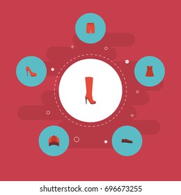 Flat Icons Swimming Trunk, Man Footwear, Hat And Other Vector Elements. Set Of Garment Flat Icons Symbols Also Includes Hat, Footwear, Baseball Objects.