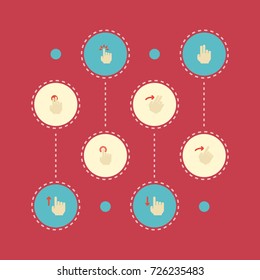 Flat Icons Swipe, Right, Down And Other Vector Elements. Set Of Gesticulation Flat Icons Symbols Also Includes Slide, Two, Click Objects.