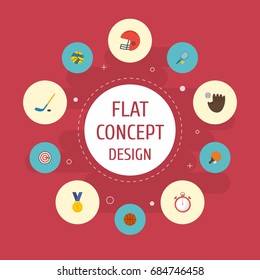 Flat Icons Table Tennis, Rocket, Puck And Other Vector Elements. Set Of Activity Flat Icons Symbols Also Includes Game, Bat, Meter Objects.