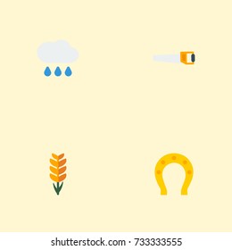 Flat Icons Talisman, Cloud, Hacksaw And Other Vector Elements. Set Of Harvest Flat Icons Symbols Also Includes Hacksaw, Talisman, Rain Objects.