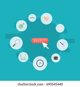 Flat Icons Task List, Diagram, Magnifier And Other Vector Elements. Set Of Trade Flat Icons Symbols Also Includes Diagram, Schedule, Target Objects.