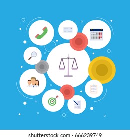 Flat Icons Task List, Envelope, Magnifier And Other Vector Elements. Set Of Business Flat Icons Symbols Also Includes Letter, Scales, Post Objects.