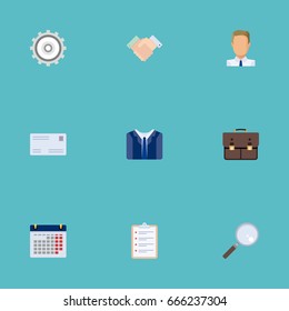 Flat Icons Task List, Magnifier, Portfolio And Other Vector Elements. Set Of Business Flat Icons Symbols Also Includes Loupe, Date, Gear Objects.