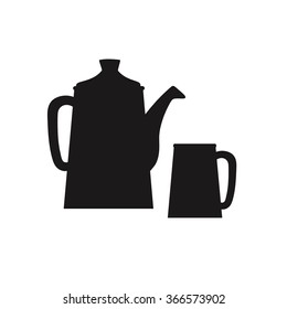 Flat icons. Teapot and cup . Black silhouette