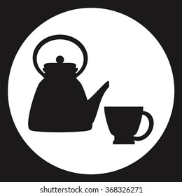 Flat icons. Teapot and cup . Black silhouette