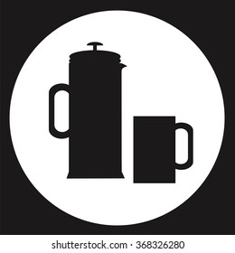 Flat icons. Teapot and cup . Black silhouette