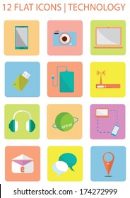 Flat icons of Technology colors set