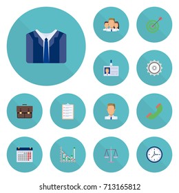 Flat Icons Telephone, Portfolio, Cogwheel And Other Vector Elements. Set Of Trade Flat Icons Symbols Also Includes Weight, List, Aim Objects.