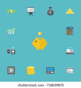 Flat Icons Teller Machine, Finance Sack, Accounting And Other Vector Elements. Set Of Banking Flat Icons Symbols Also Includes Strongbox, Accounting, Safe Objects.