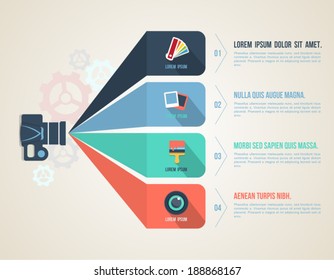 Flat icons template. Can use for business concept, Education diagram, Web design, Printing object, Brochure element, Camera learning.