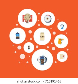 Flat Icons Timber, Seed Pack, Mocha And Other Vector Elements. Set Of Coffee Flat Icons Symbols Also Includes Dairy, Mocha, French Objects.