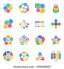 Flat Icons of Timeline Infographics in Editable Style