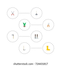 Flat Icons Tools, Cutter, Pruner And Other Vector Elements. Set Of Agriculture Flat Icons Symbols Also Includes Herb, Pruner, Harrow Objects.