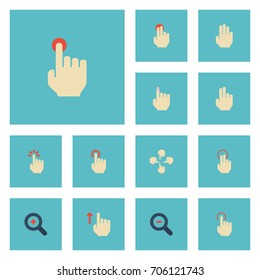 Flat Icons Touch, Hold, Finger And Other Vector Elements. Set Of Gestures Flat Icons Symbols Also Includes Gesture, Two, Three Objects.