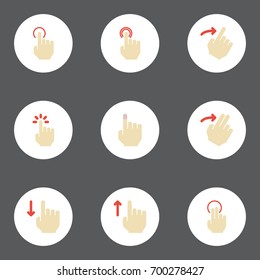 Flat Icons Touch, Slide, Swipe And Other Vector Elements. Set Of Gesticulation Flat Icons Symbols Also Includes Double, Top, Soft Objects.