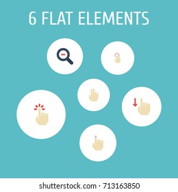 Flat Icons Touch, Two, Zoom Out And Other Vector Elements. Set Of Gestures Flat Icons Symbols Also Includes Down, Soft, Magnifier Objects.