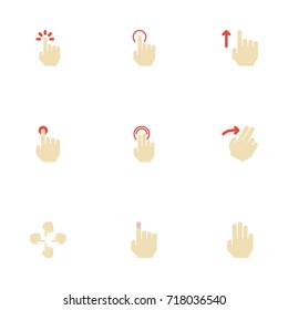 Flat Icons Touchscreen, Nudge, Double Click And Other Vector Elements. Set Of Gestures Flat Icons Symbols Also Includes Up, Soft, Three Objects.