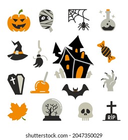 Flat icons with traditional Halloween symbols. Vector icons