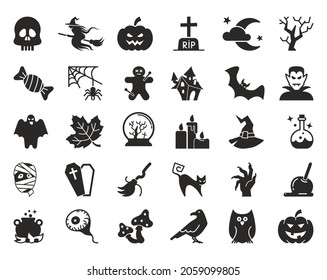 Flat icons with traditional Halloween symbols. Vector icons