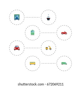 Flat Icons Transport, Carriage, Automobile And Other Vector Elements. Set Of Vehicle Flat Icons Symbols Also Includes Automobile, Carriage, Transport Objects.