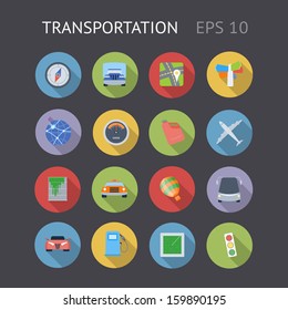 Flat icons for transportation. Vector eps10 contains objects with transparency.