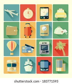 Flat icons travel set