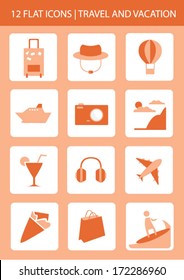 Flat Icons of Travel and Vacation Vector Set