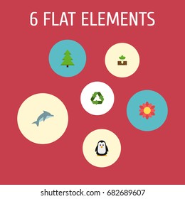 Flat Icons Tree, Conservation, Sprout And Other Vector Elements. Set Of Eco Flat Icons Symbols Also Includes Tree, Fish, Flower Objects.
