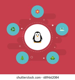 Flat Icons Tree, Emperor, Conservation And Other Vector Elements. Set Of Eco Flat Icons Symbols Also Includes Power, Recycle, Blossom Objects.