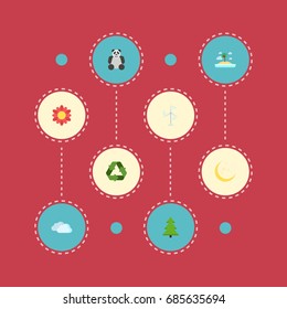 Flat Icons Tree, Night, Conservation And Other Vector Elements. Set Of Environment Flat Icons Symbols Also Includes Power, Wind, Nature Objects.