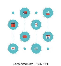 Flat Icons Trolley, Purchase, Shopping And Other Vector Elements. Set Of Shopping Flat Icons Symbols Also Includes Cart, Payment, Online Objects.