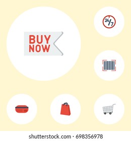 Flat Icons Trolley, Support, Buy Now And Other Vector Elements. Set Of Magazine Flat Icons Symbols Also Includes Day, Bar, Bag Objects.