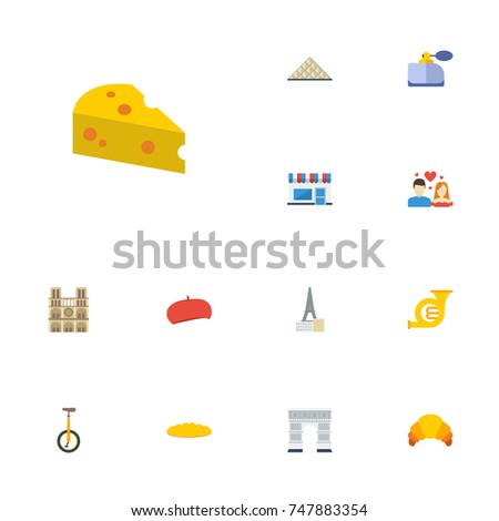 Flat Icons Trombone, Aroma, Love And Other Vector Elements. Set Of Country Flat Icons Symbols Also Includes Boy, Baker, Arch Objects.