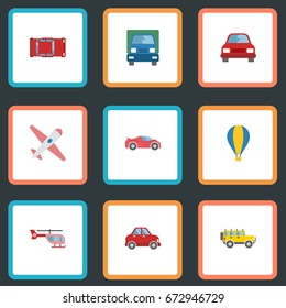 Flat Icons Truck, Automotive, Chopper And Other Vector Elements. Set Of Auto Flat Icons Symbols Also Includes Plane, Car, Helicopter Objects.