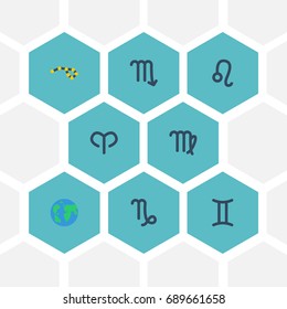 Flat Icons Twins, Goat, Horoscope And Other Vector Elements. Set Of  Flat Icons Symbols Also Includes Gemini, Deva, Horoscope Objects.