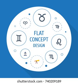 Flat Icons Twins, Lion, Bull And Other Vector Elements. 