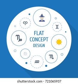Flat Icons Twins, Water Bearer, Lunar And Other Vector Elements. Set Of Galaxy Flat Icons Symbols Also Includes Lunar, Solar, Horoscope Objects.