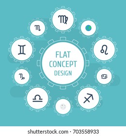 Flat Icons Twins, Zodiac Sign, Scales And Other Vector Elements. Set Of Astrology Flat Icons Symbols Also Includes Scorpion, Libra, Virgo Objects.